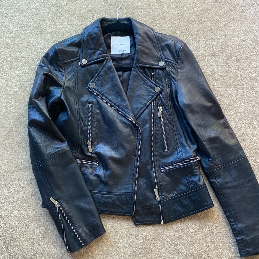 MANGO Genuine Leather Leather Biker Jacket